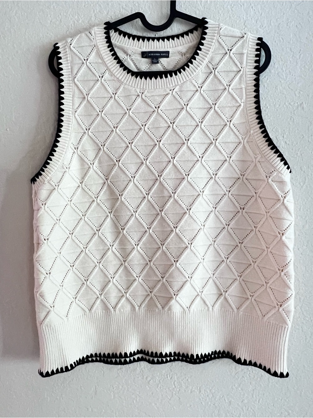 Adrianna Papell Cream Diamond Knit Shell with Black Trim